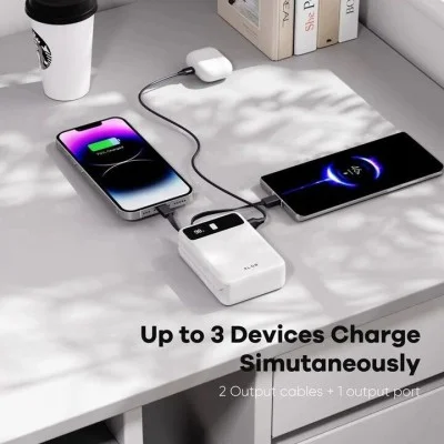Zlos 20000mAh LB20 Power Bank 22.5W With Built-In Cables - White